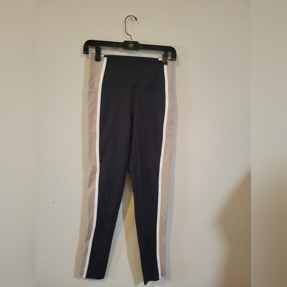 Danskin Now Black and Cream Leggings with Sporty Stripes